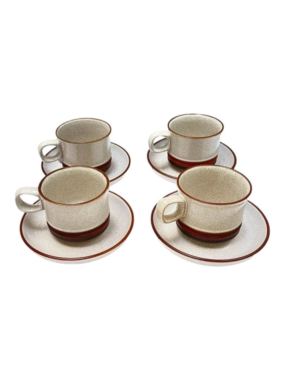 Denby Potters Wheel  Lot 4 Cups Saucer Rust Brown Speckled Pottery 1970s